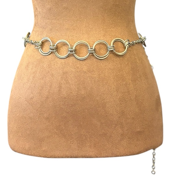 Express Accessories - Express Silver Tone Waist Belt Adjustable To 38” MED Double Circles Boho Western